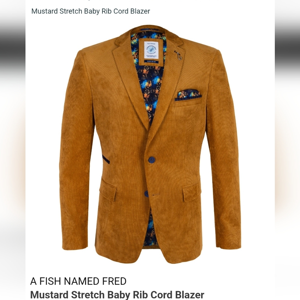 A FISH NAMED FRED-Mustard Stretch Baby Rib Cord Blazer,Sz.Us 38/EU 50